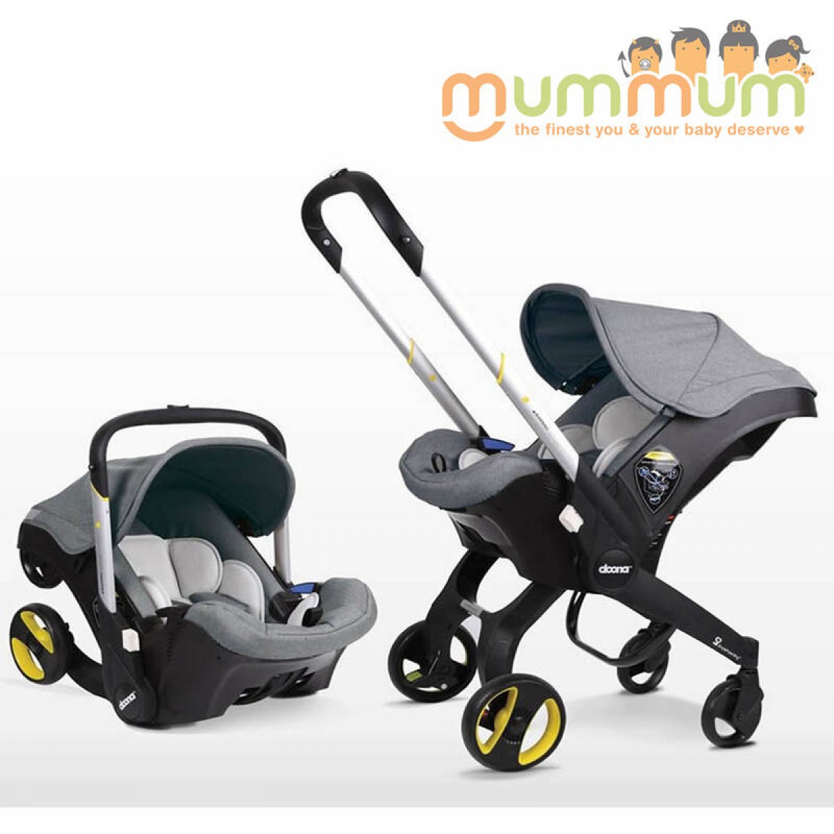 car seat with base and stroller